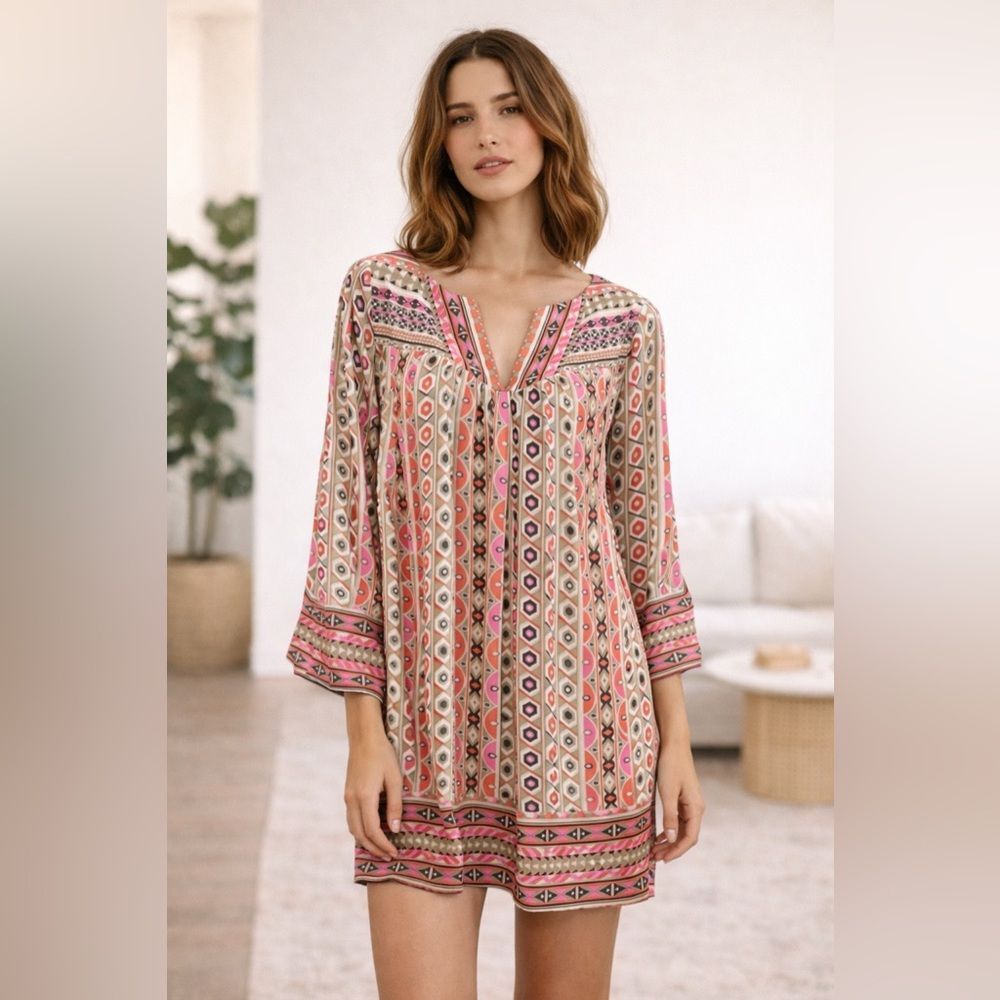 Alice & Trixie Geometric Silk Print Dress‎ Size Medium